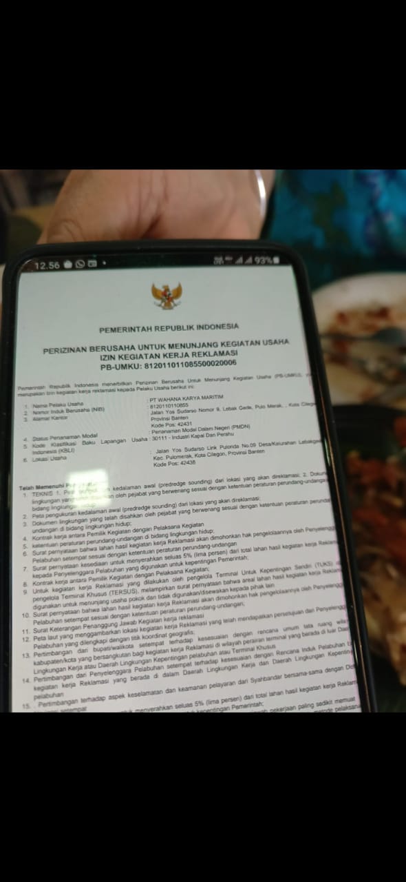 PT WKM Tunjukan Izin Reklamasi Pulomerak, Klaim Masyarakat Sudah Dilibatkan