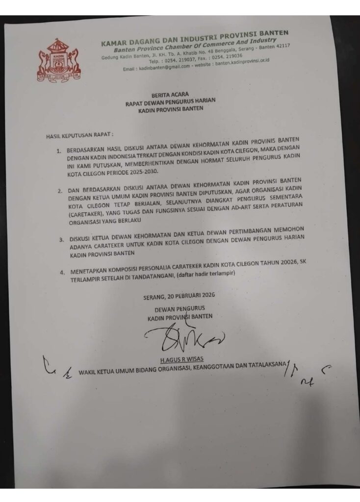 Berita acara Rapat Pengurus Kadin Provinsi Banten